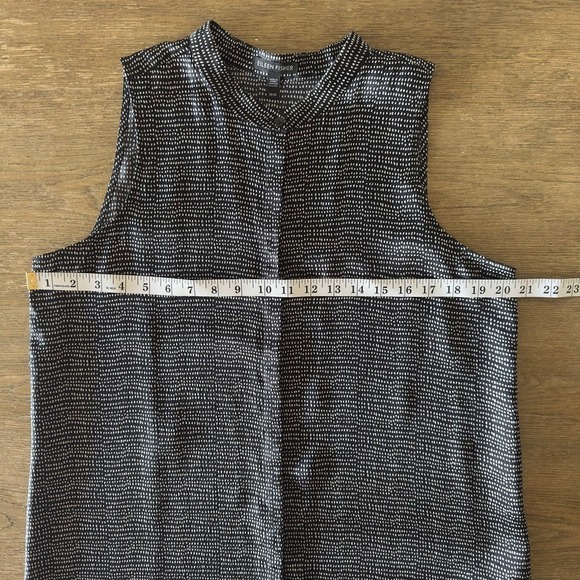 Eileen Fisher 100% Silk Sleeveless Button Up Tunic Top/Shift Dress-Black Dot-Med